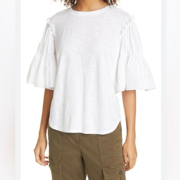 cinq a sept Tops - CINQ A SEPT Hailey Ruffle Short Sleeve Top in White Size Small 100% Cotton